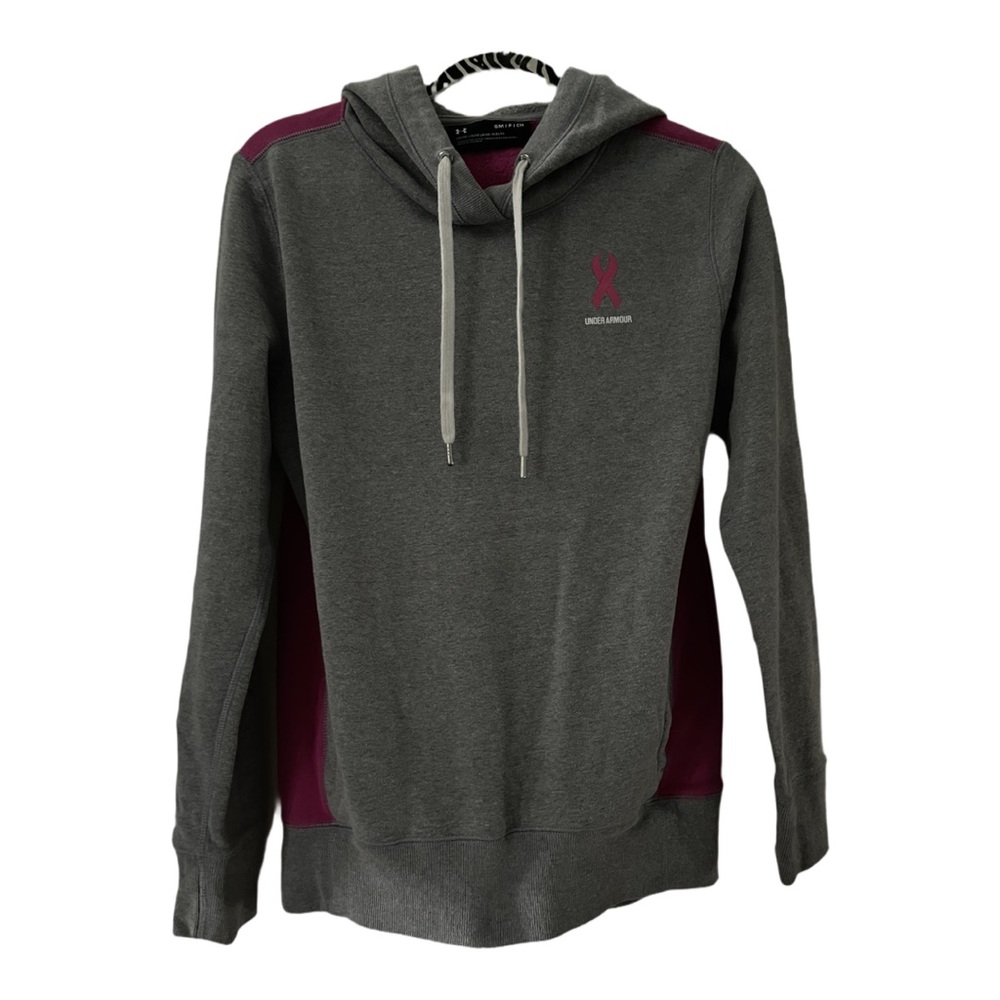 (2/10$) Under Armour Gray and Purple Hooded Sweater Small (Loose)